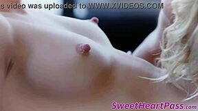 A beautiful woman with an amazing set of large natural breasts has a passionate lesbian sex with a young woman