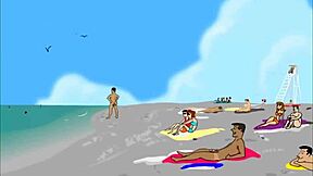 Cartoon gay orgy with men on the beach