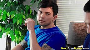 gay pornstar barebacks straight guy for his first intense rimjob session