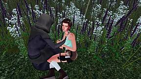 Lara Croft gets dominated by two huge futanari cocks
