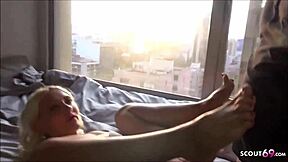 Skinny blonde gets hard cock for hardcore anal action