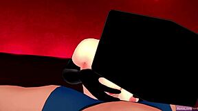 Hot girlfriend in red socks and Enderman mask awaits
