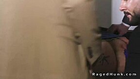 Gay men have anal sex in a real estate office and one of them is a bodybuilder