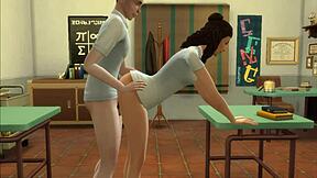 First time schoolgirl in uniform gets it from her teacher in a 3D cartoon