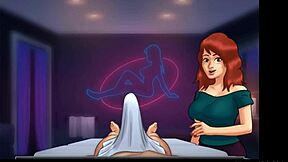Massage parlor scene in the movie Summertime Saga with outdoor sex and a big cock cumshot