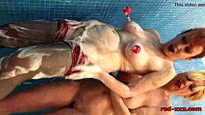 Red and Lucy have a shower while pleasuring themselves with their sex toys