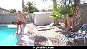 Stepbrothers have fun with poolside pleasure