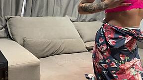 Red-haired beauty caught in the act during an interview
