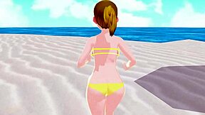 Blonde Anime Girl Emma Rocks Micro Bikinis at Beach