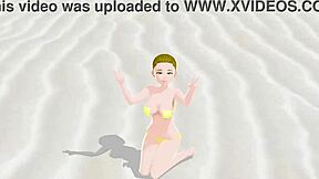 Blonde Anime Girl Emma Rocks Micro Bikinis at Beach