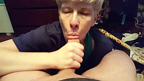 Natural tits homemade video of a blonde MILF gagging on cum