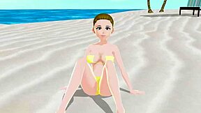 Blonde Anime Girl Emma Rocks Micro Bikinis at Beach