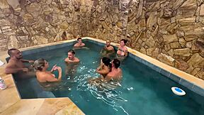Swimming pool orgy with friends at a motel