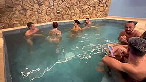Swimming pool orgy with friends at a motel