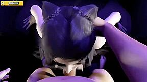 3D animated hentai with big-boobed cat women and hard fucking