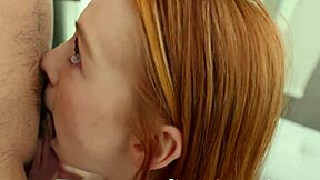 Beautiful red-haired girl Madi Collins gives a deep blow job to a handyman
