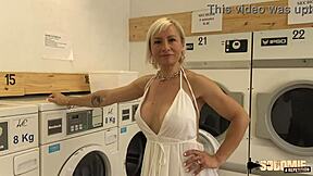 Kimmy the MILF with the big boobs gets it from two young guys in a 3 woman and man scene