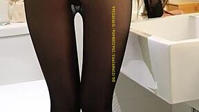 Beauty of China, Yuzhen, in silk stockings and uniform, solo pleasure