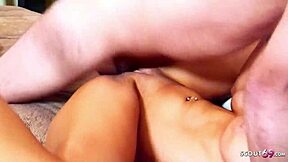 A real couple with an extra-large chest, the wife is a MILF who gets picked up and has sex on the couch