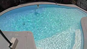 Gigi Breeze gagging on cock at outdoor pool blowjob