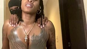 Beautiful black beauty gets pounded in doggy style in the world of boob worship