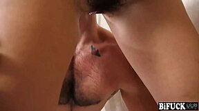 Bisexual threesome with rimming and deepthroat action in HD