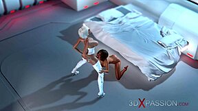 3D Dickgirl Android Assfucks Hot Woman Cowgirl in Space Station Monster Cock