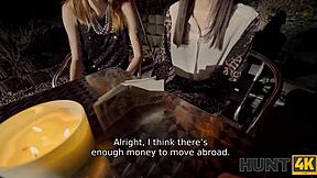 Hunt4k's non-gay scene with an old red-haired man and a skinny woman with small breasts