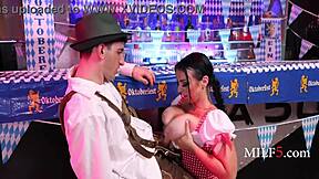 A steamy Oktoberfest affair with a hot bartender and a MILF with great big boobs