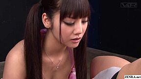 Beautiful Jav star Rei Mizuna has a big bulge which she happily sucks on