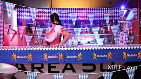 A steamy Oktoberfest affair with a hot bartender and a MILF with great big boobs