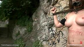 Beautiful Czech woman enjoys public bondage and sex in open areas
