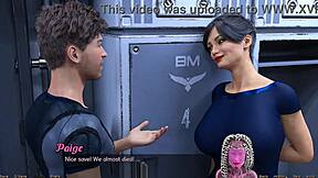 Beautiful MILF with big boobs in a solo space adventure in 3D adult cartoon