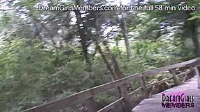 Red hair beauty goes wild in public park