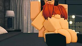Nerdy red-haired woman has sex in her bedroom in animated porn
