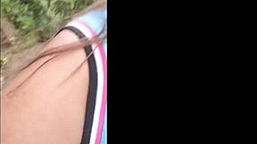 A Colombian woman with a curvaceous body and large natural breasts has to have sex on a motorbike to make some money