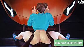 3D animated Chun-li gets her wet pussy pounded in a car hood bending position
