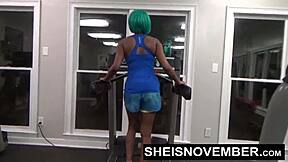 Cosplay babe gets rough public sex in the gym