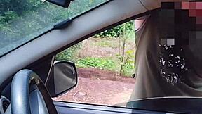 Naughty wife showing off her wet pussy outdoors