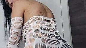 Beautiful brunette gets some ass fucking with a funked up tattooed body