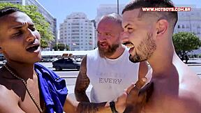Russian tourist gets his cock sucked by hot Rio freshmen