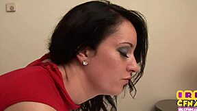 A mature woman dominates a man and has sex with him in a hotel room