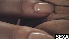Hot lesbian action with extreme close-ups and muff diving