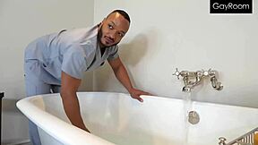 Darron bluu receives a cock massage with hot water in the tub