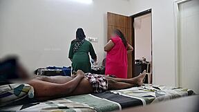 Two maids catch an Indian hunk flaunting his manhood