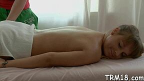 Rubber is pleased by darling as she performs a wild sex after a massage