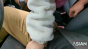 Asian girlfriend gets off with remote-controlled toy in restaurant
