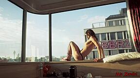 Amateur couple’s athletic sex session ends with a facial on the window