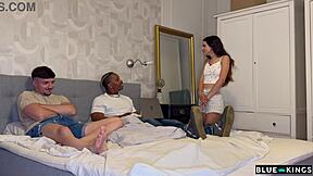 Three friends having fun with hardcore interracial sex
