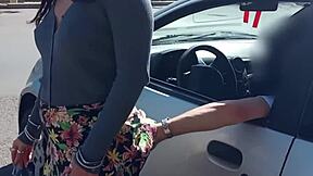 Wife's public slutty escapade with extra in her auto